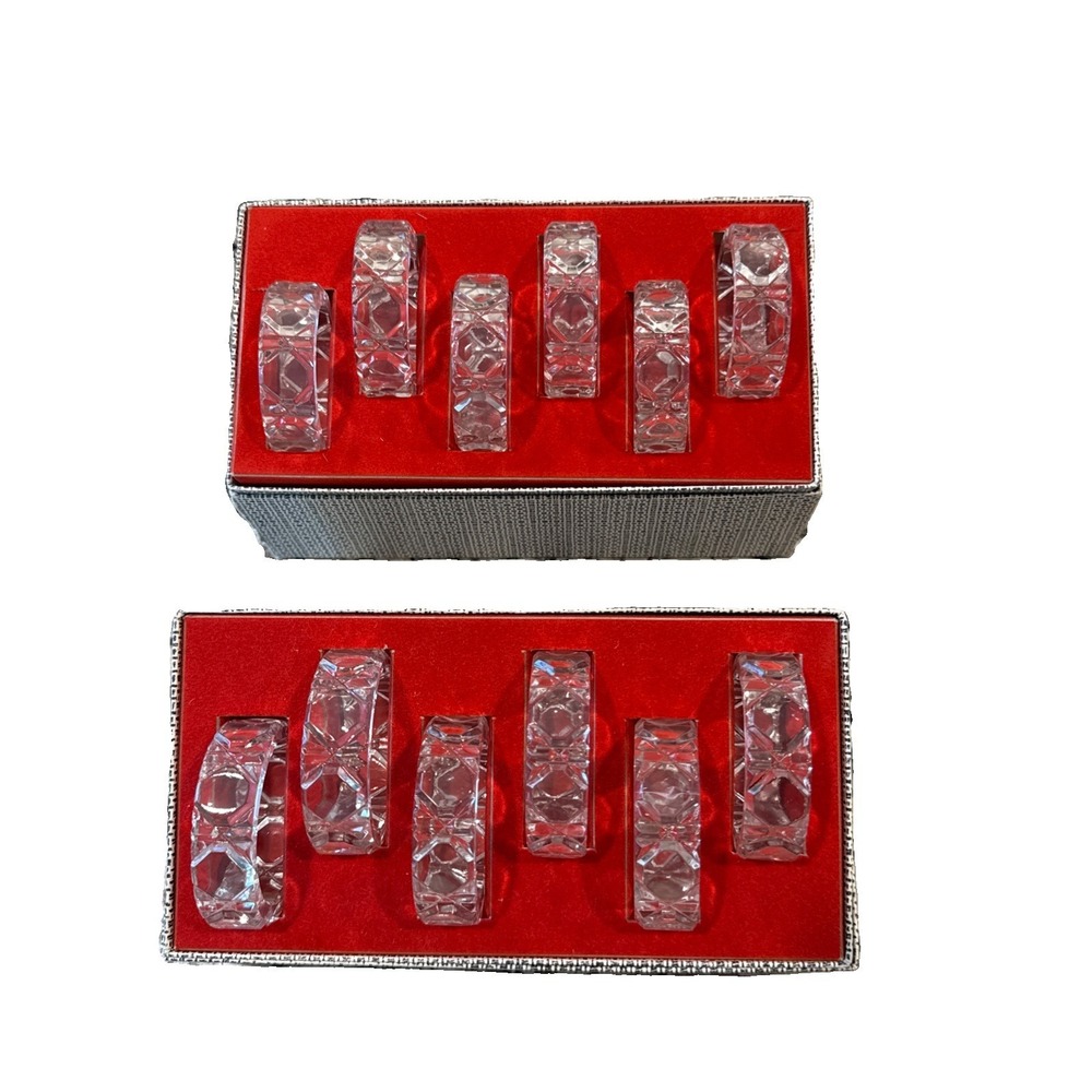 Vintage Lead Crystal Napkin Rings - Box Set of 12- Made in West Germany